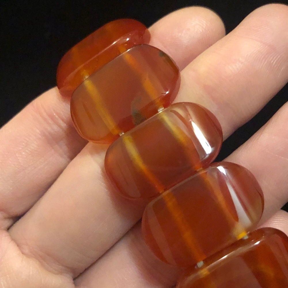 Chunky Vintage Reddish Amber Orange Beaded Bracelet - Picture 6 of 9